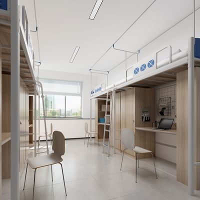 Conventional simple multi-functional student dormitory with curtain frame bed under the table