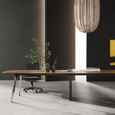 kupować Wspierać dostosowanie Nowoczesny Design Ciemne Drewno Ziarno Stół konferencyjny z zimno walcowanymi nogami stalowymi Meble biurowe do sal spotkań i negocjacji online manufacture