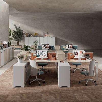 Simple Modern Staff Desks and Chairs Commercial Furniture Customize Accepted , Six Seats Workstations with Card Holders for Finance Staff