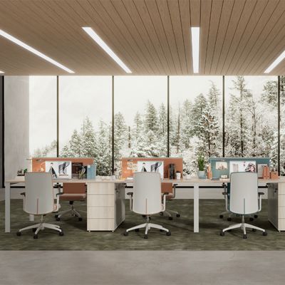 Two People Facing Each Other, Four People, Office Desk With Drawers, Company Staff Desk With Desk Screen, Staff Desk, Computer Desk