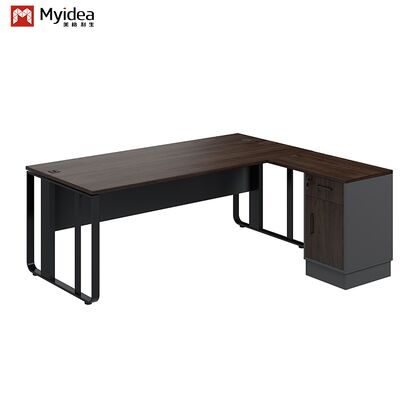 A Contemporary Luxury Boss's Executive Desk with Steel-legged Design and Storage Sub-cabinet for Office Building