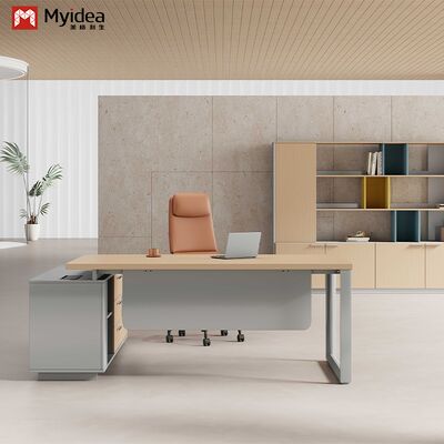 kupować Myidea Płytkowo drewniane biurko w kształcie litery L z podskórą i wieloma stalowymi stopami do biurowców online manufacture