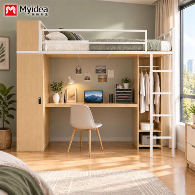 kupić Metal-Wood Loft Bunk Bed with Desk & Large Storage, Heavy-Duty Steel-Wood Structure, Ideal for Apartment, Dormitory & Hostel Use online manufacture