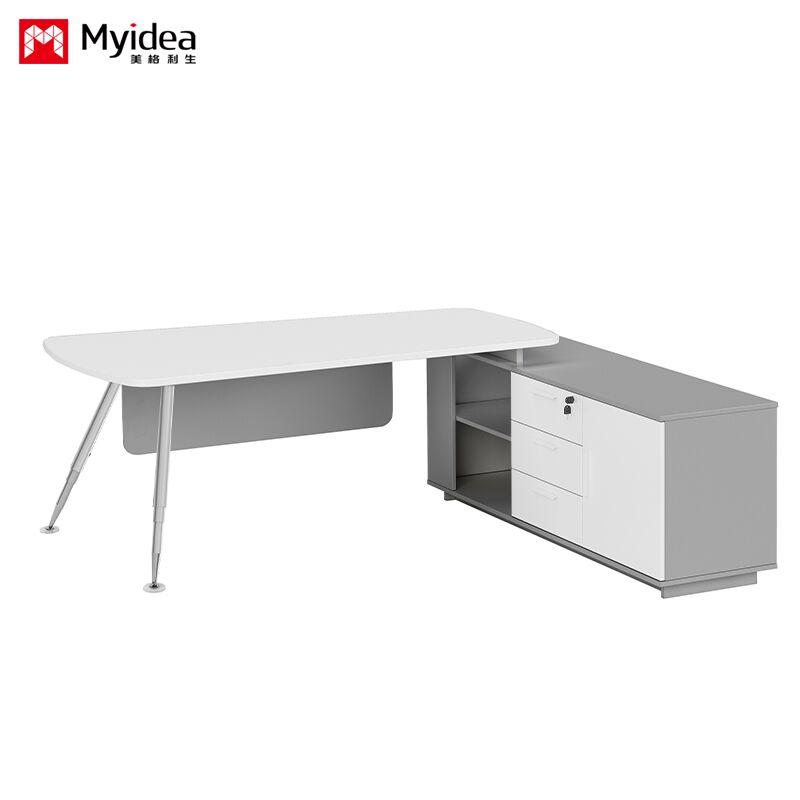 Adjustable and Retractable Main Desk with Octagonal Electroplating Feet, Matched with Storage Sub Cabinet