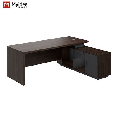 Biurko komputerowe z szafką, nowoczesny design z drewnianych paneli, trwała, ekologiczna konstrukcja, wymaga montażu