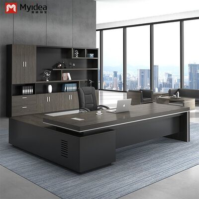 Nowoczesne Ekologiczne Biurko Komputerowe Prezesowskie w Kształcie Litery L z Dużą Szafką Podręczną